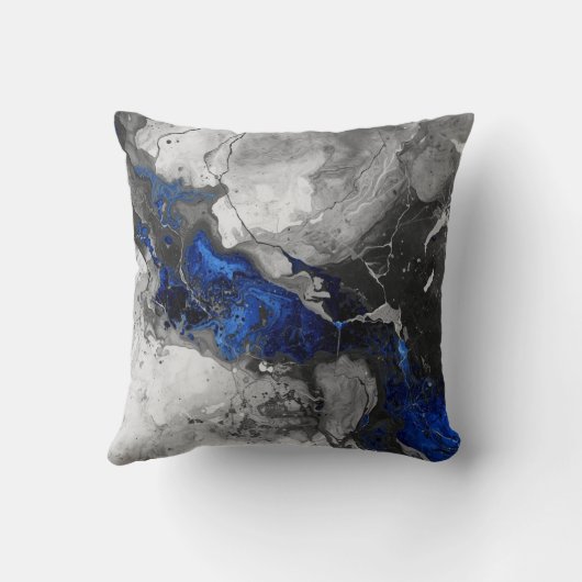 Electric Blue, Black and Grey Marble print Kussen (Achterkant)