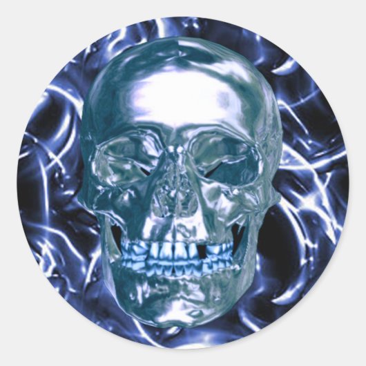 Electric Blue Chrome schedel Stickers (Voorkant)