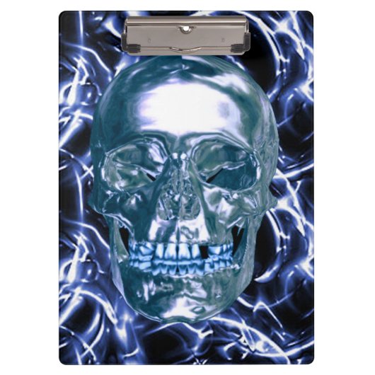 Electric Blue Chrome Skull Cliboard Klembord (Voorkant)