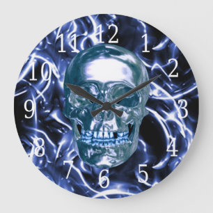 Electric Blue Chrome Skull  Grote Klok