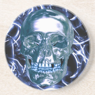 Electric Blue Chrome Skull Onderzetter