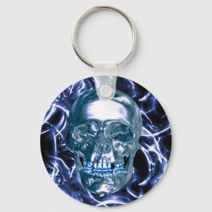 Electric Blue Chrome Skull Sleutelhanger