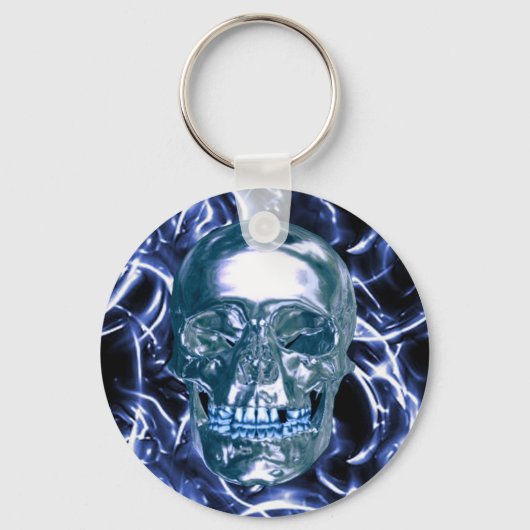 Electric Blue Chrome Skull Sleutelhanger (Voorkant)