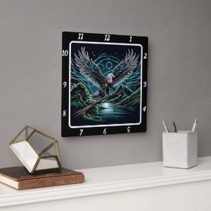 Electric Blue Eagle uurwerk Vierkante Klok