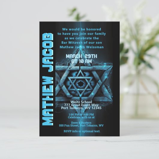 Electric Blue en Bar Mitzvah Uitnodiging (Staand voorkant)