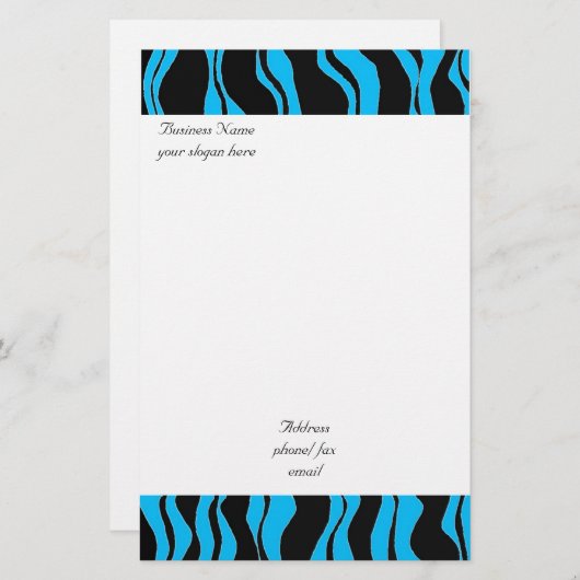 Electric Blue en Black Zebra Pattern Briefpapier (Voorkant / Achterkant)