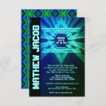 Electric Blue en Green Bar Mitzvah Kaart<br><div class="desc">Een leuke elektrische blauwe Bar Mitzvah Invitation card.</div>