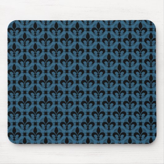Electric Blue Fancy Fleur de lis Mousepad Muismat (Voorkant)