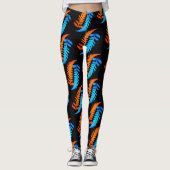 Electric Blue Fiery Oranje Japanse gekleurde strij Leggings (Voorkant)