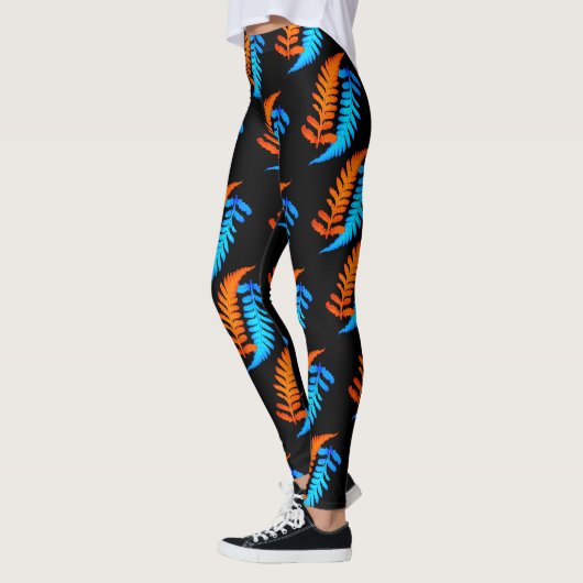 Electric Blue Fiery Oranje Japanse gekleurde strij Leggings (Links)