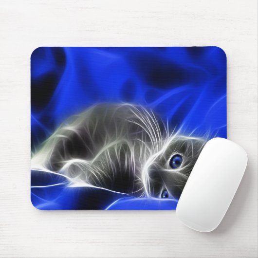 Electric Blue Glowing Cat Abstract Muismat (Met muis)