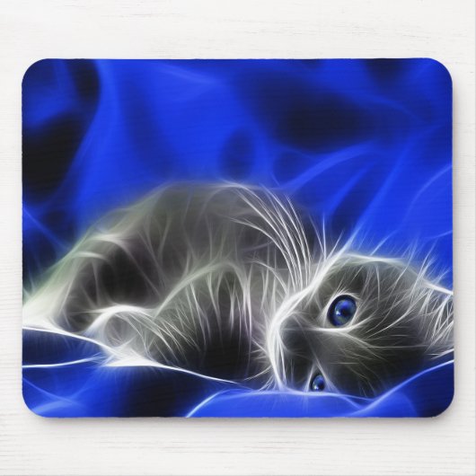 Electric Blue Glowing Cat Abstract Muismat (Voorkant)