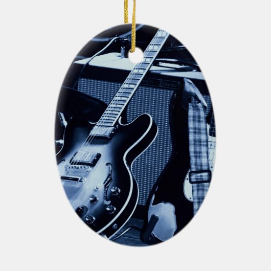 Electric Blue Guitar Keramisch Ornament (Achterkant)