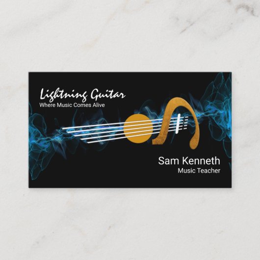 Electric Blue Lightning Guitar Music Teacher Visitekaartje (Voorkant)