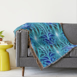 Electric Blue Luminous Fractal Repeating Pattern Deken