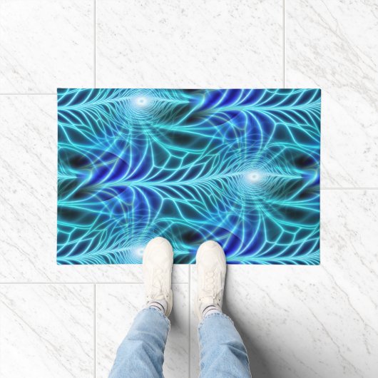 Electric Blue Luminous Fractal Repeating Pattern Deurmat (Binnen)