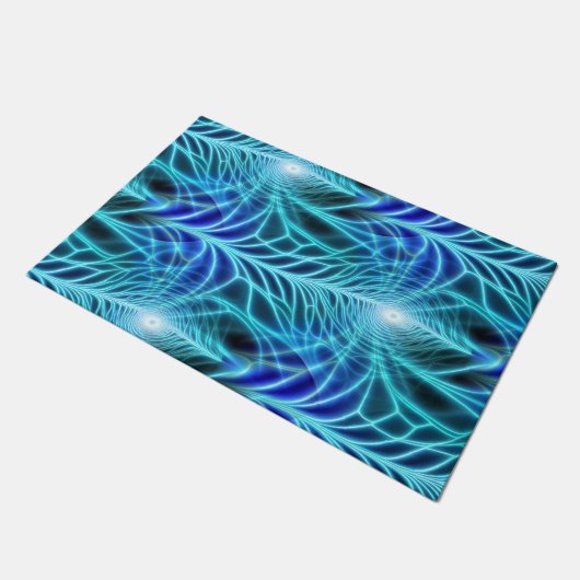 Electric Blue Luminous Fractal Repeating Pattern Deurmat (Schuin)