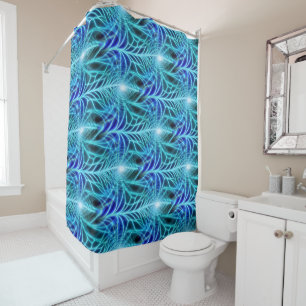 Electric Blue Luminous Fractal Repeating Pattern Douchegordijn