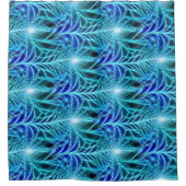 Electric Blue Luminous Fractal Repeating Pattern Douchegordijn (Voorkant)
