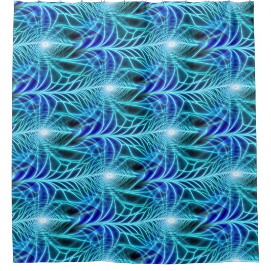 Electric Blue Luminous Fractal Repeating Pattern Douchegordijn (Voorkant)
