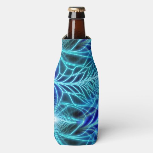 Electric Blue Luminous Fractal Repeating Pattern Flesjeskoeler (Fles Voorkant)