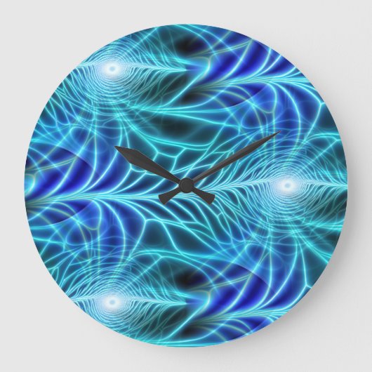 Electric Blue Luminous Fractal Repeating Pattern Grote Klok (Voorkant)