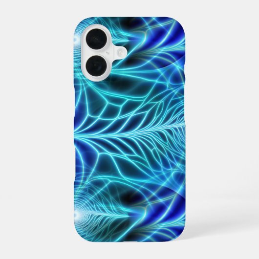 Electric Blue Luminous Fractal Repeating Pattern iPhone 16 Hoesje (Achterkant)