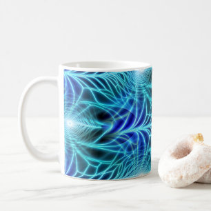 Electric Blue Luminous Fractal Repeating Pattern Koffiemok