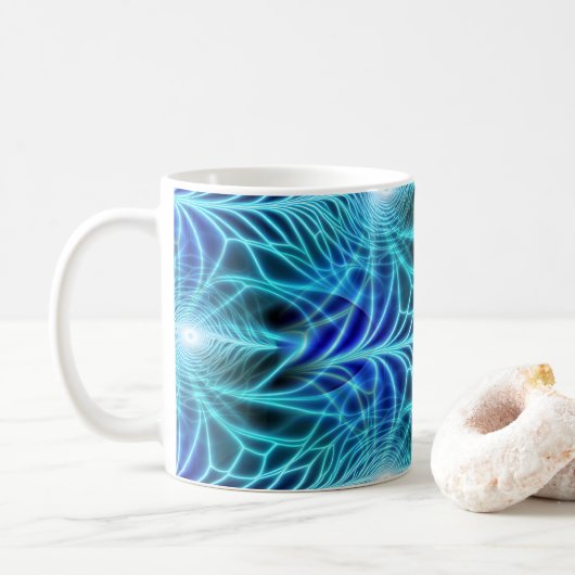 Electric Blue Luminous Fractal Repeating Pattern Koffiemok (Met donut)