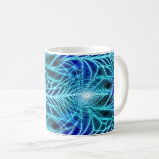 Electric Blue Luminous Fractal Repeating Pattern Koffiemok (Voorkant rechts)