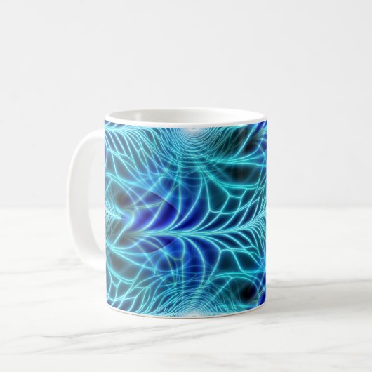 Electric Blue Luminous Fractal Repeating Pattern Koffiemok (Voorkant links)