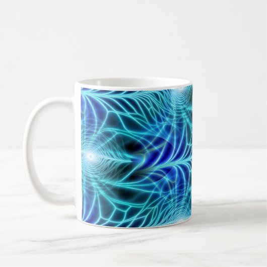Electric Blue Luminous Fractal Repeating Pattern Koffiemok (Links)