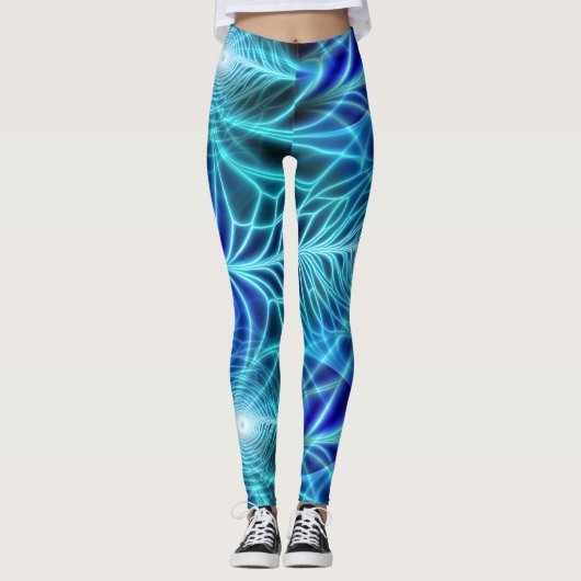 Electric Blue Luminous Fractal Repeating Pattern Leggings (Voorkant)