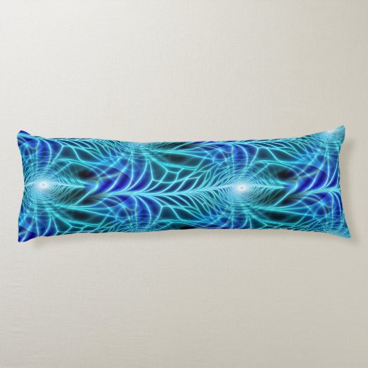 Electric Blue Luminous Fractal Repeating Pattern Lichaamskussen (Achterkant)