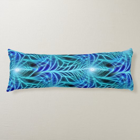 Electric Blue Luminous Fractal Repeating Pattern Lichaamskussen (Voorkant)