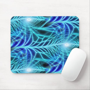 Electric Blue Luminous Fractal Repeating Pattern Muismat