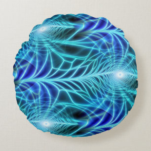Electric Blue Luminous Fractal Repeating Pattern Rond Kussen