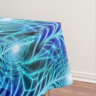 Electric Blue Luminous Fractal Repeating Pattern Tafelkleed