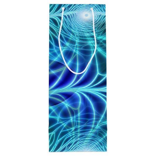 Electric Blue Luminous Fractal Repeating Pattern Wijn Cadeautas (Achterkant)