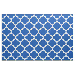 Electric Blue Moroccan Quatrefoil Trellis Fabric Stof
