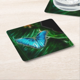 Electric Blue Morpho Butterfly Fractal Kartonnen Onderzetters