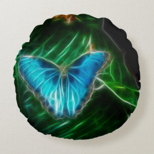 Electric Blue Morpho Butterfly Fractal Rond Kussen