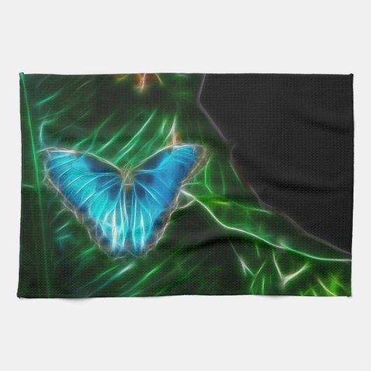 Electric Blue Morpho Butterfly Fractal Theedoek (Horizontaal)