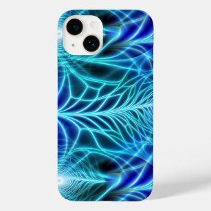 Electric Blue Neon Fractal Repetting Pattern Case-Mate iPhone 14 Hoesje