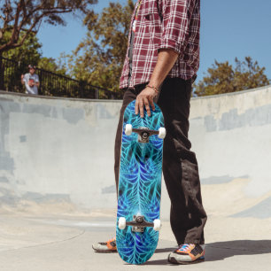 Electric Blue Neon Fractal Repetting Pattern Persoonlijk Skateboard