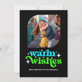 Electric Blue & Neon Green Retro Kerstfoto Feestdagenkaart (Voorkant)