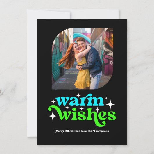 Electric Blue & Neon Green Retro Kerstfoto Feestdagenkaart (Voorkant)