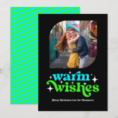 Electric Blue & Neon Green Retro Kerstfoto Feestdagenkaart (Voorkant / Achterkant)