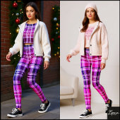 Electric Blue Pink Plaid Gradient Design Leggings