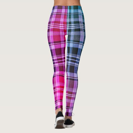 Electric Blue Pink Plaid Gradient Design Leggings (Achterkant)